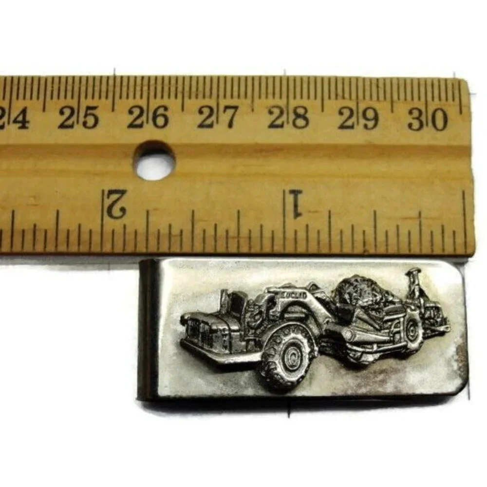 Money Clip Euclid Scraper Dirt Mover Stainless Steel Wallet Vintage Silver Tone